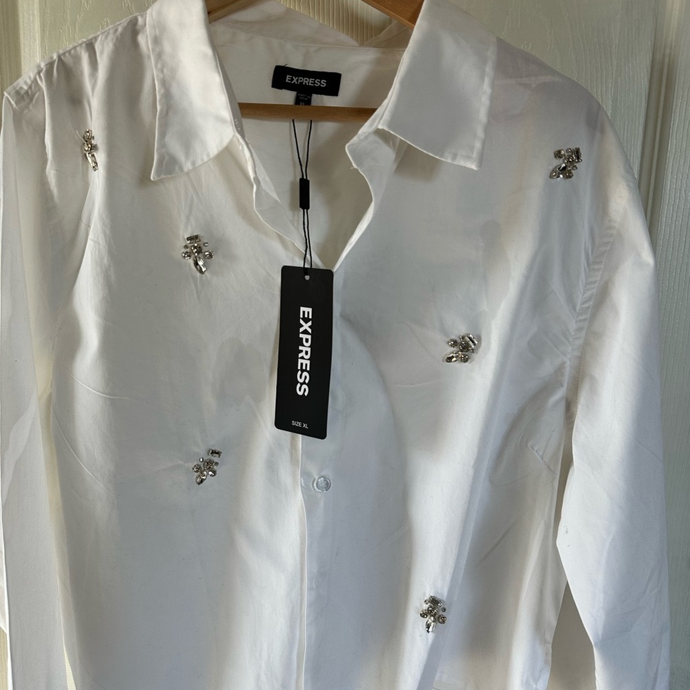 Express White Dress Shirt with Embellishments - Picture 2 of 4